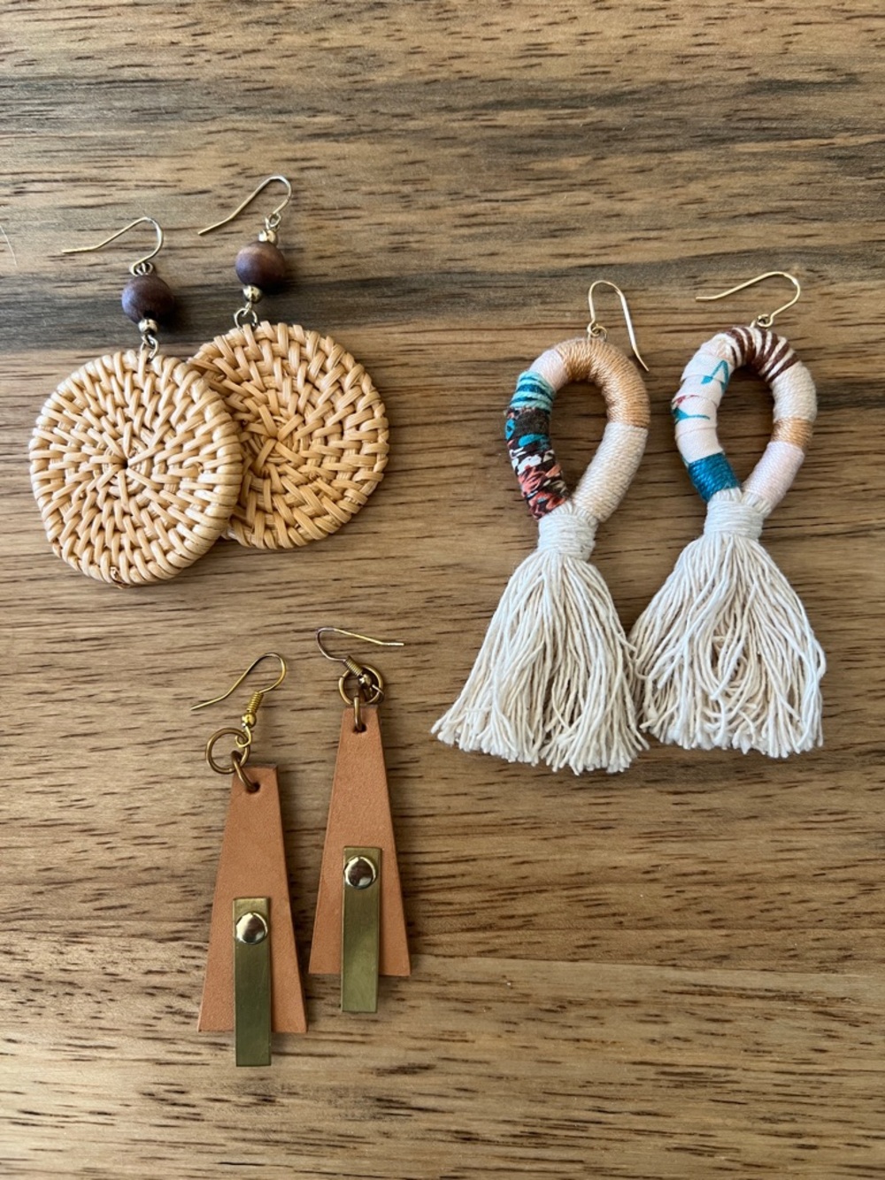 Handmade Boho Tassel and Woven Earrings Lot of 3 Pairs